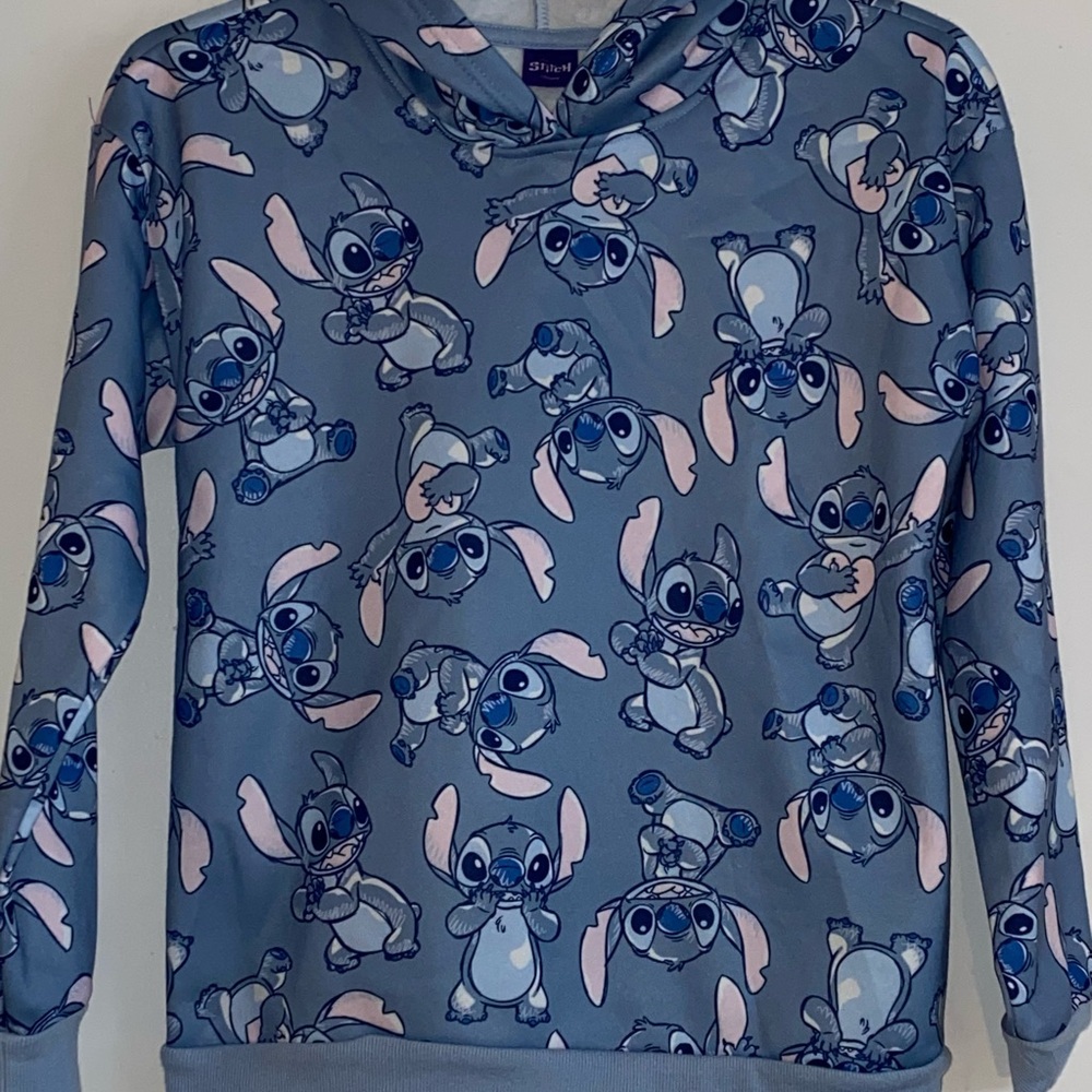 Disney Stitch Pullover Hoodie - Light Blue with Navy Accents